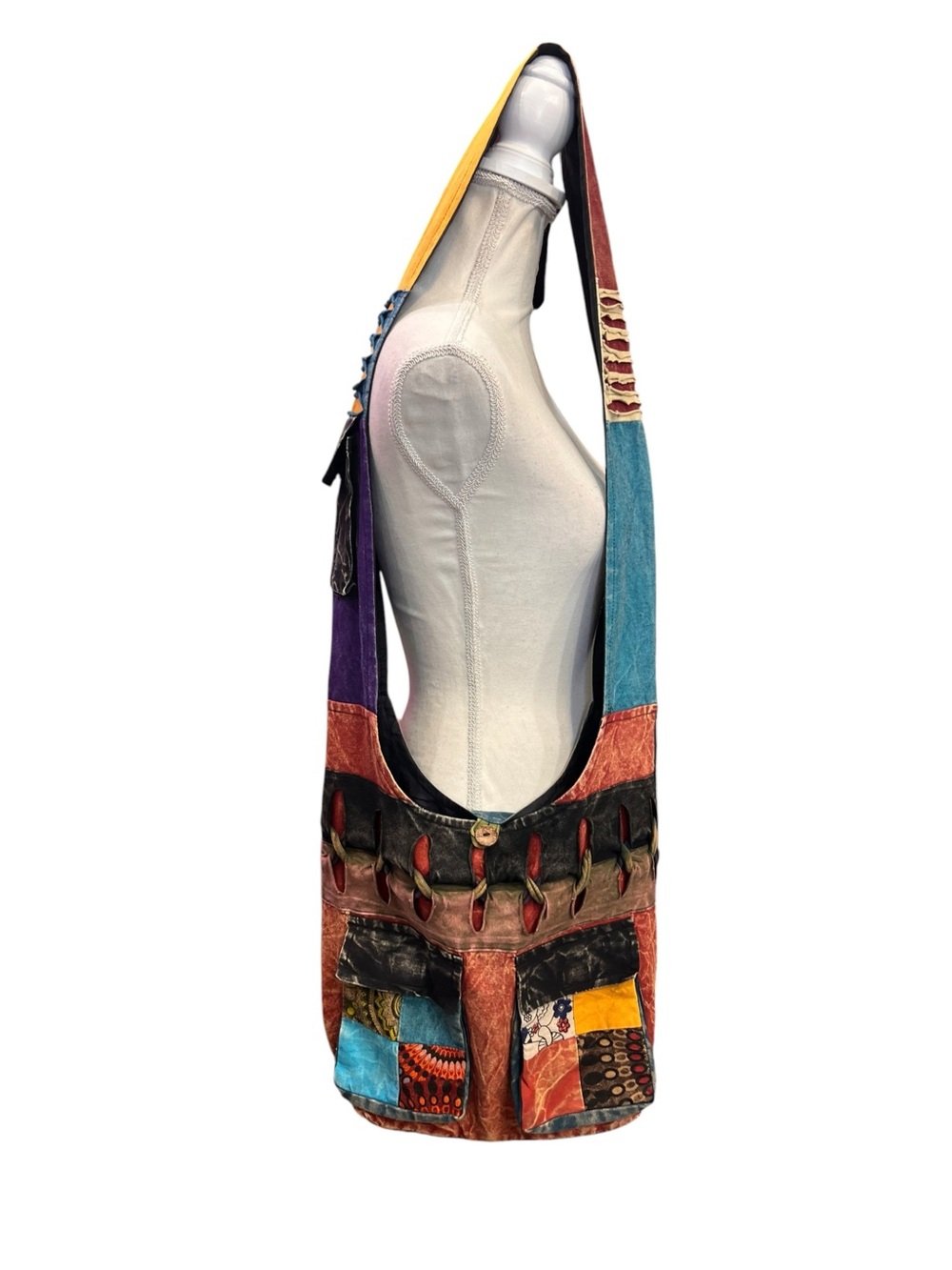 Boho Patchwork Crossbody Bag Cotton Nepal Hippie Festival Artisan Multicolor - Picture 3 of 13